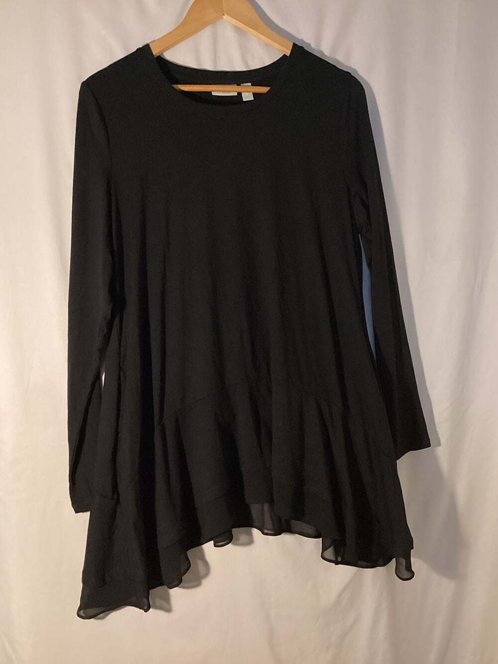 LOGO Lounge Black Long Sleeve Ruffle Hem High Low Tunic Top